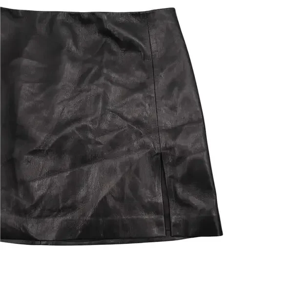 Aritzia Sunday Best Tatiana Skirt Vegan Leather Mini Slit Black 98686 Size 0 - Picture 2 of 4
